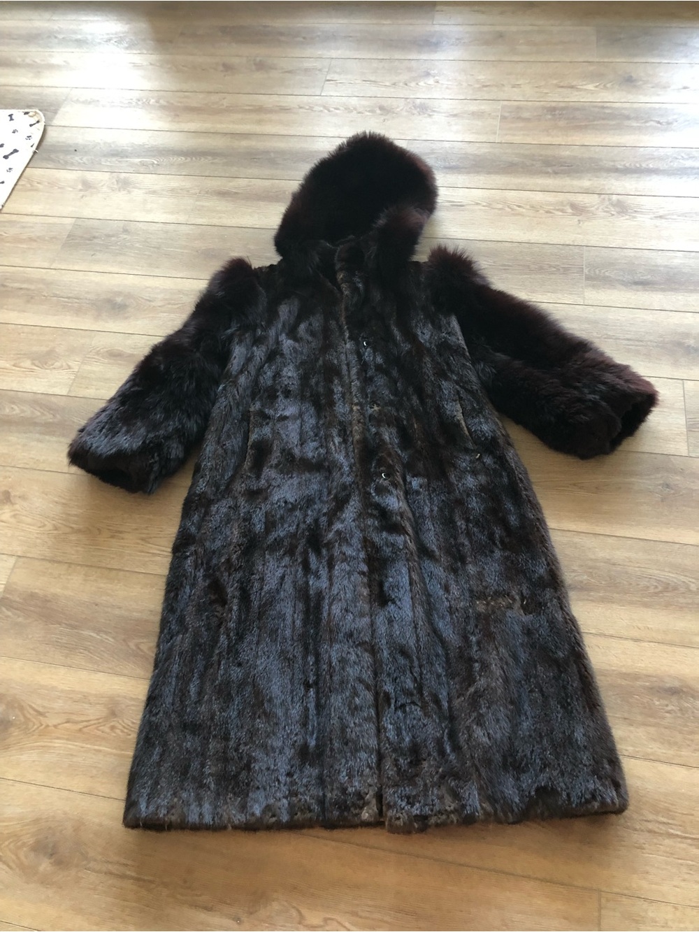 Dark brown Full-Length Mink Fur Coat with Hood
